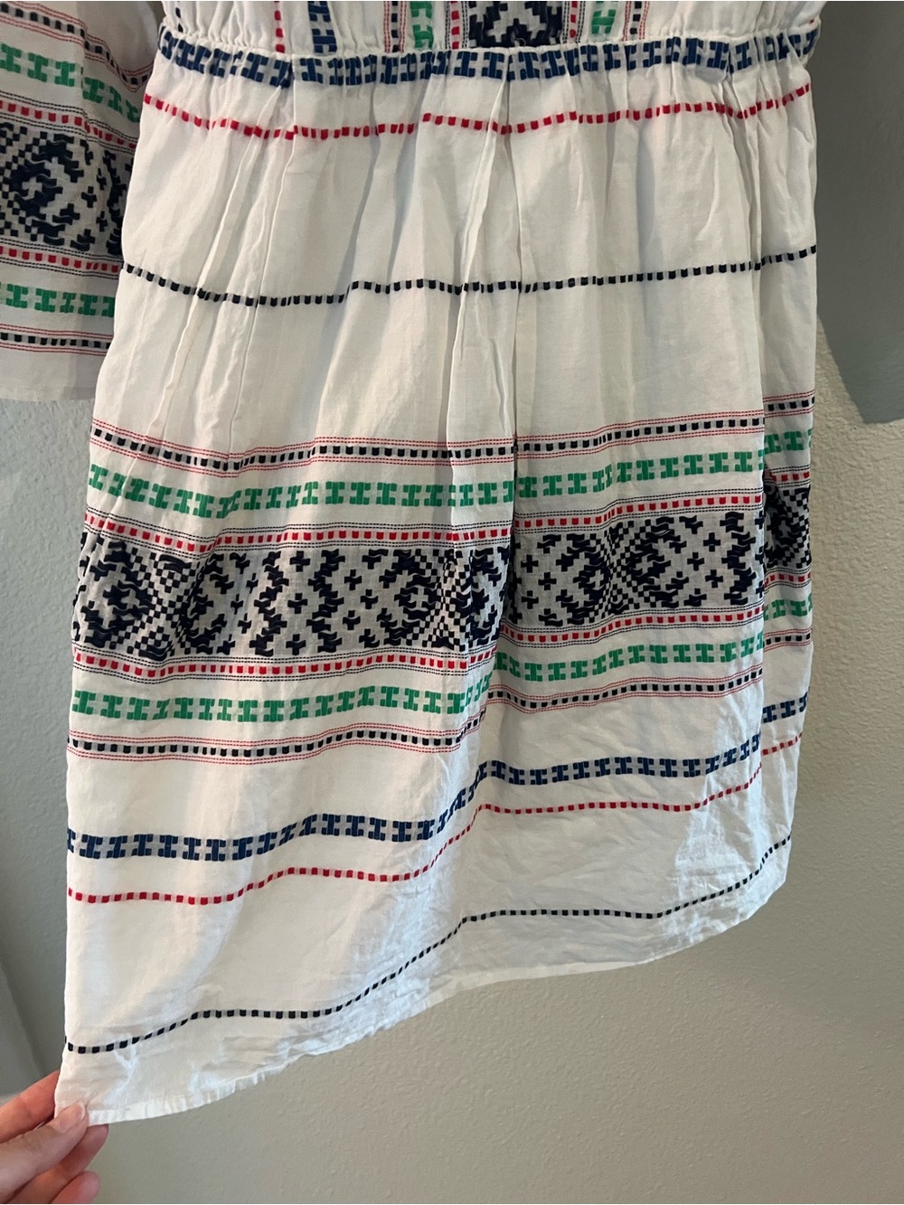 Joie White Embroidered V-Neck Mini Dress with Red, Navy & Green Accents - Picture 9 of 11